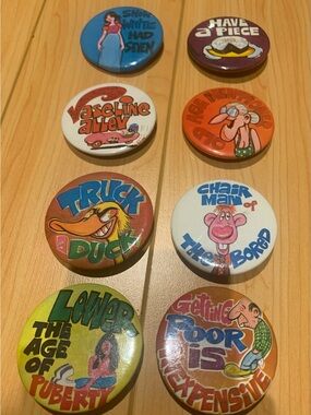 Vintage Novelty Pinback Button Lot - Colorful Cartoon Buttons